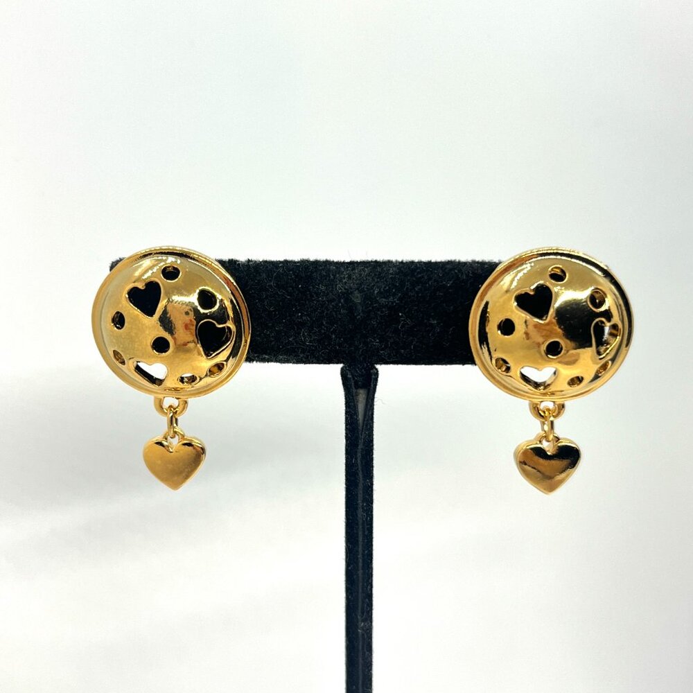 VINTAGE AVON OPEN YOUR HEART GOLD TONE PIERCED DROP DANGLE EARRINGS W/ BOX NWT